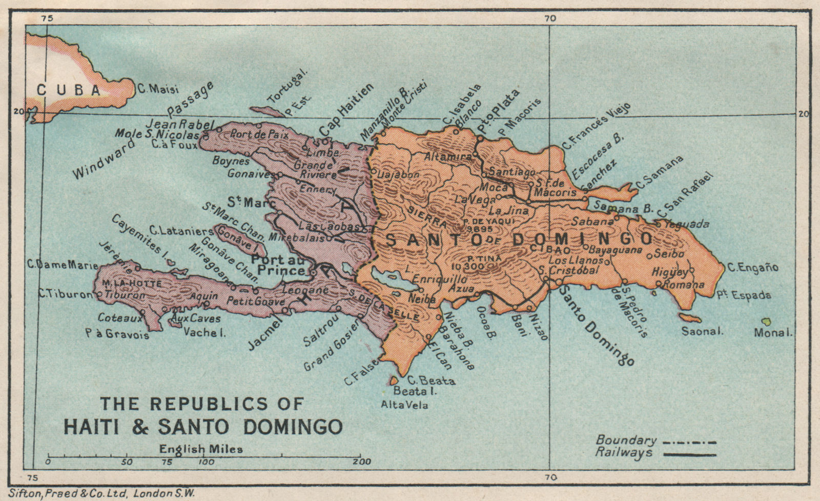 Associate Product HISPANIOLA. Haiti & Santo Domingo (Dominican Republic) Vintage map 1927