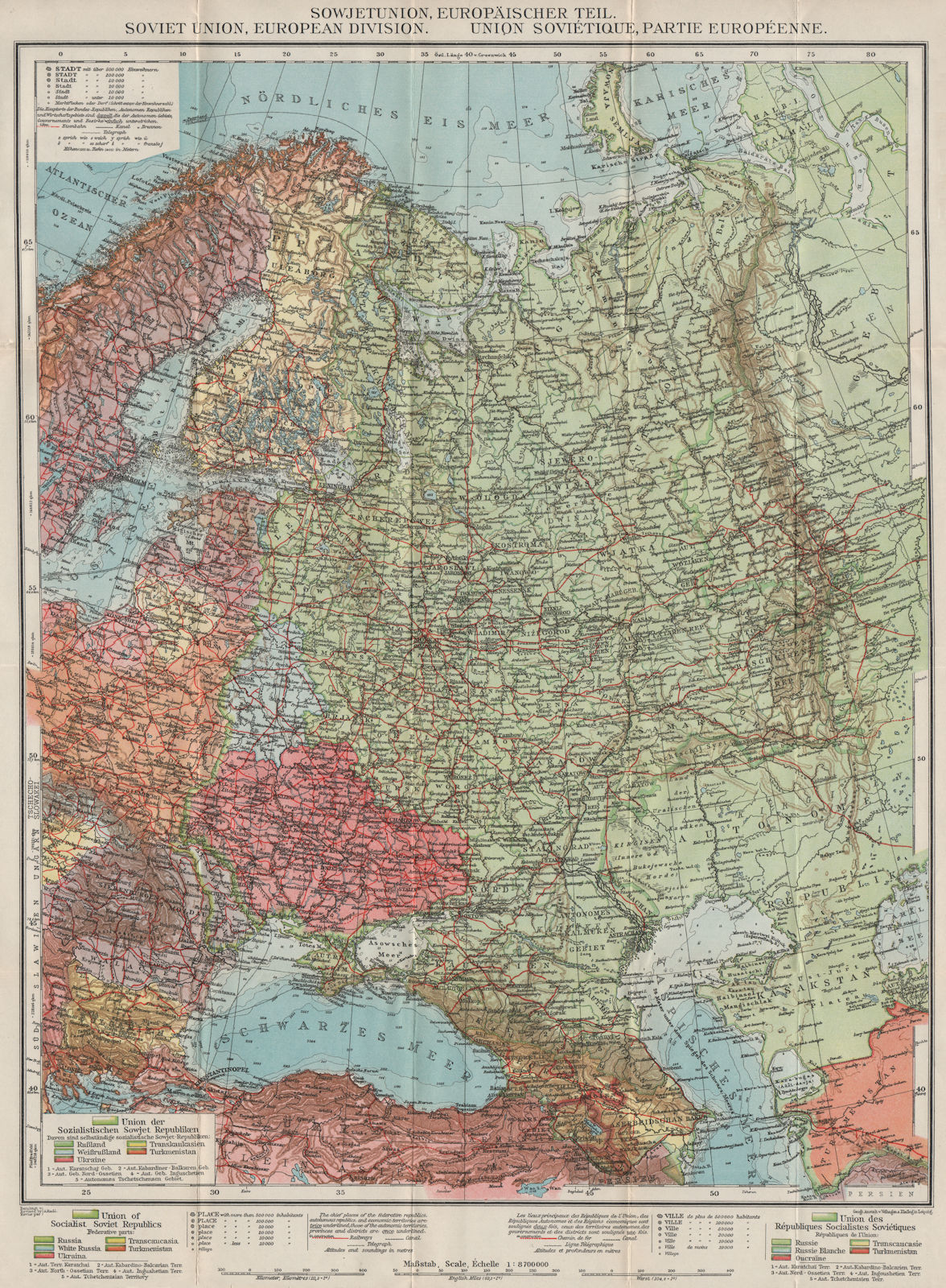 Associate Product EUROPEAN SOVIET UNION/USSR. CCCP. Russia in Europe 1929 old vintage map chart