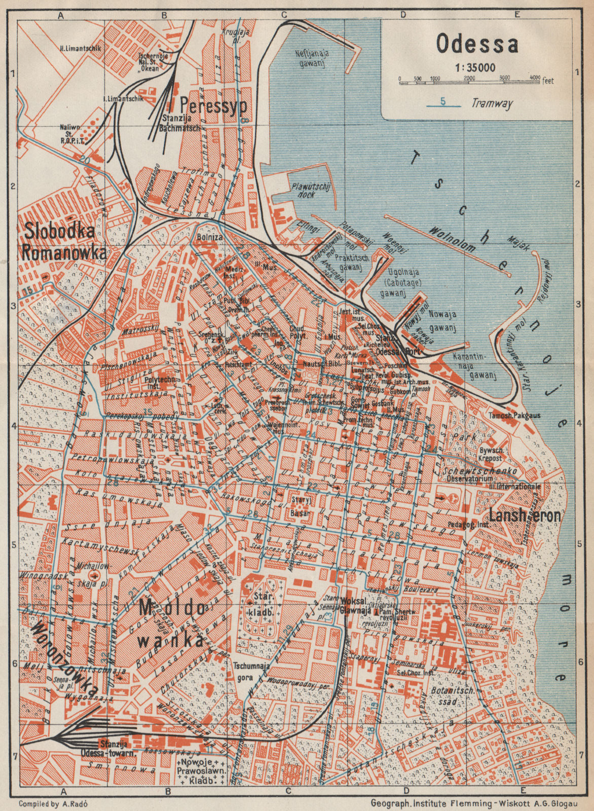 ODESSA vintage town/city plan. Soviet Union/USSR. Ukraine 1929 old vintage map