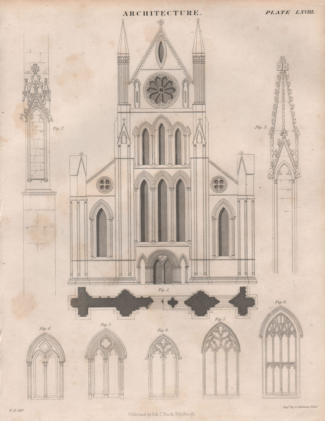 Church religious cathedral architecture 1. BRITANNICA 1860 old antique print