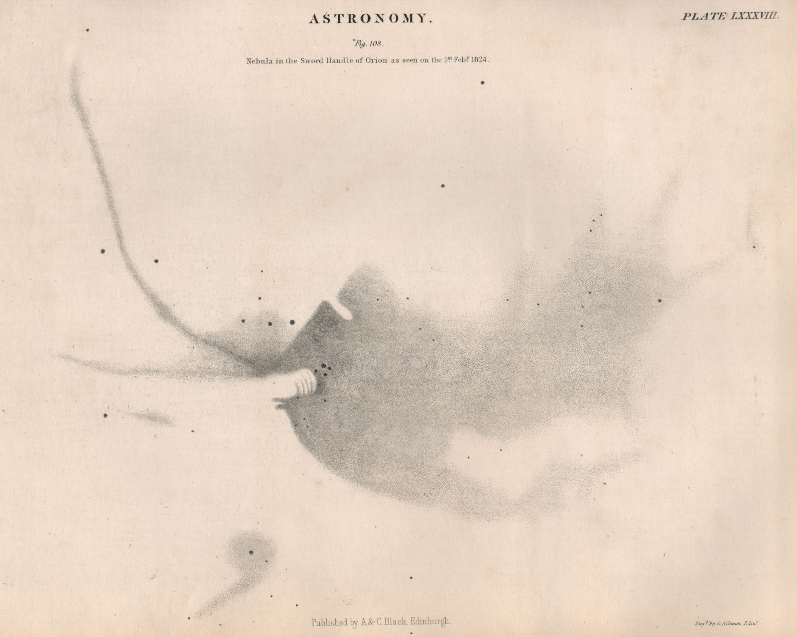 Astronomy. Nebula in the Sword Handle of Orion as seen in 1824. BRITANNICA 1860