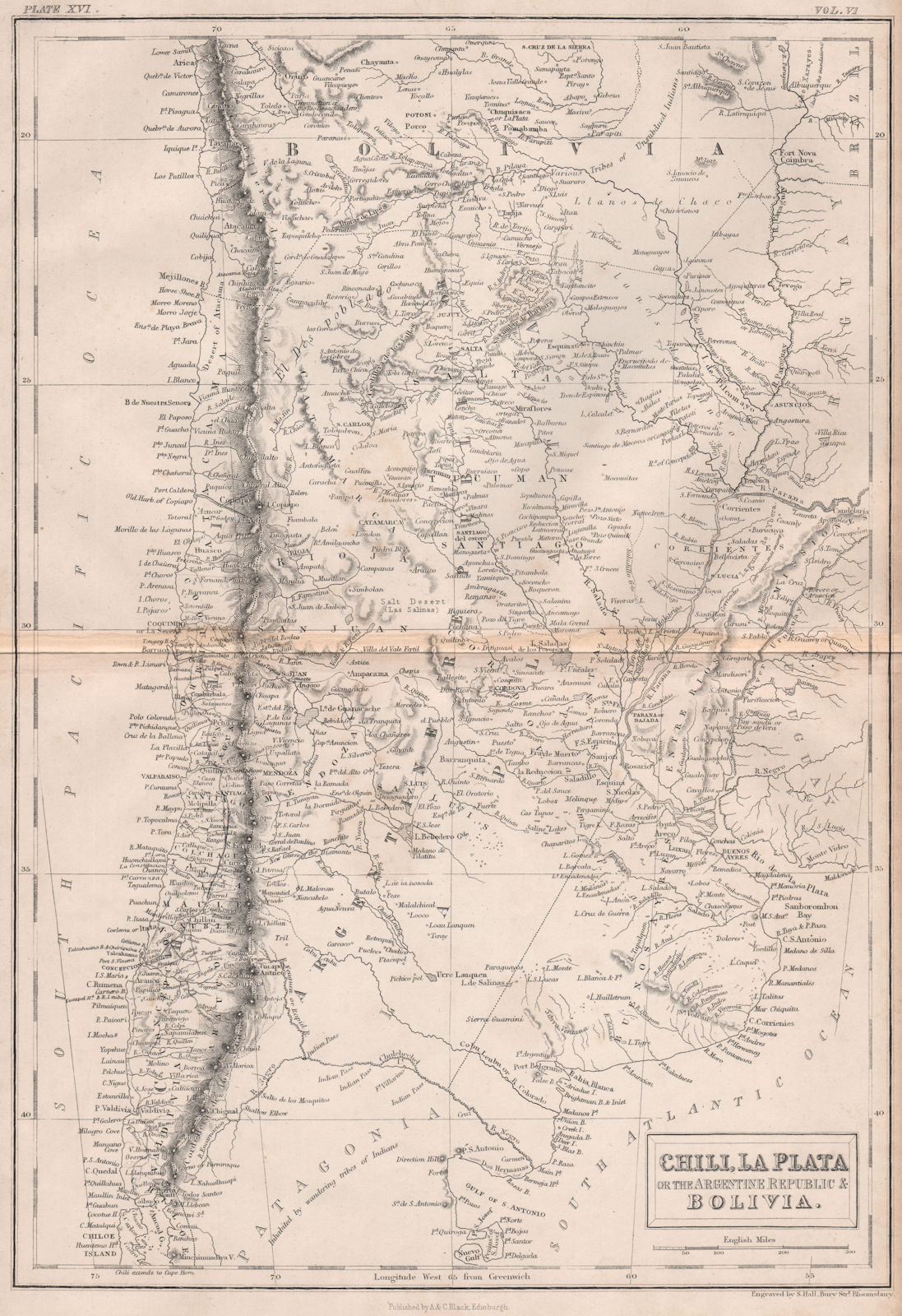 SOUTH AMERICA. Chile la Plata Argentine. Bolivian litoral. BRITANNICA 1860 map