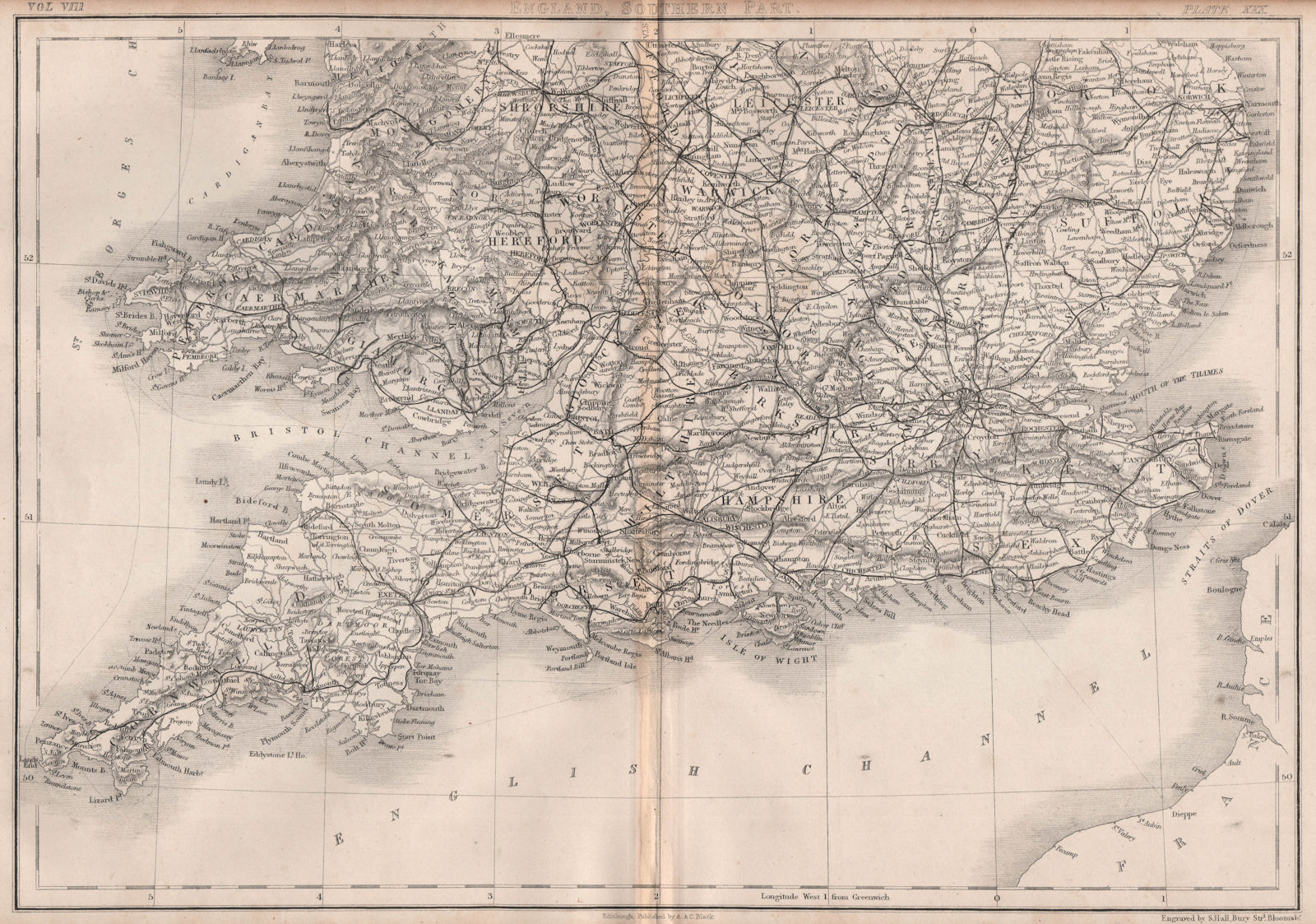 Associate Product Southern England and Wales showing railways. BRITANNICA 1860 old antique map