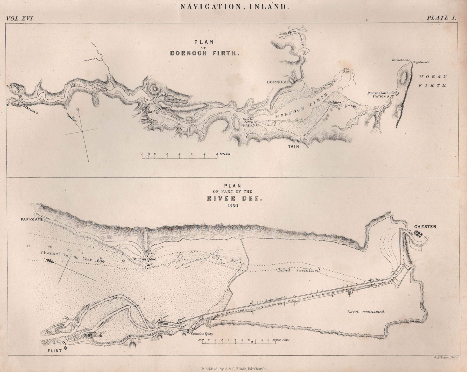 DORNOCH FIRTH & RIVER DEE inland navigation charts. Chester Flint 1860 old map