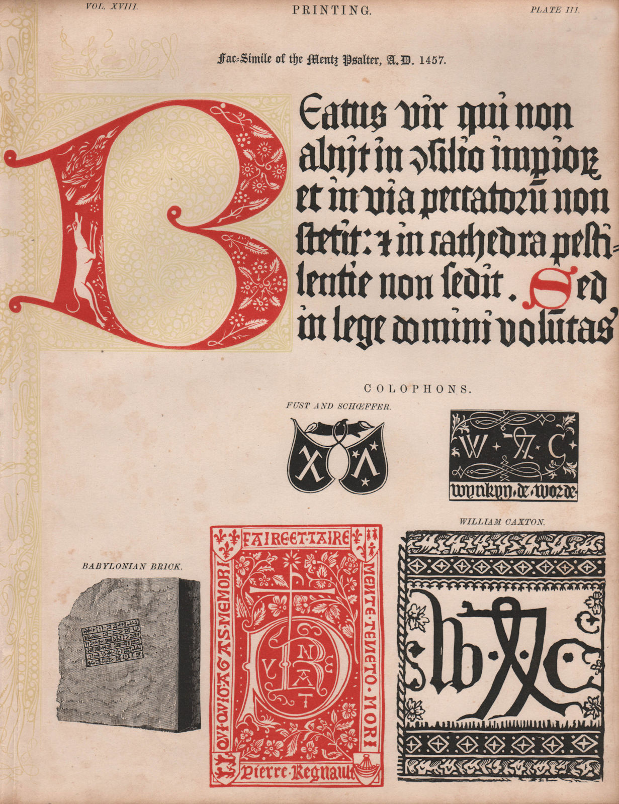 Printing. Facsimile of the Mentz Psalter 1457. BRITANNICA 1860 old