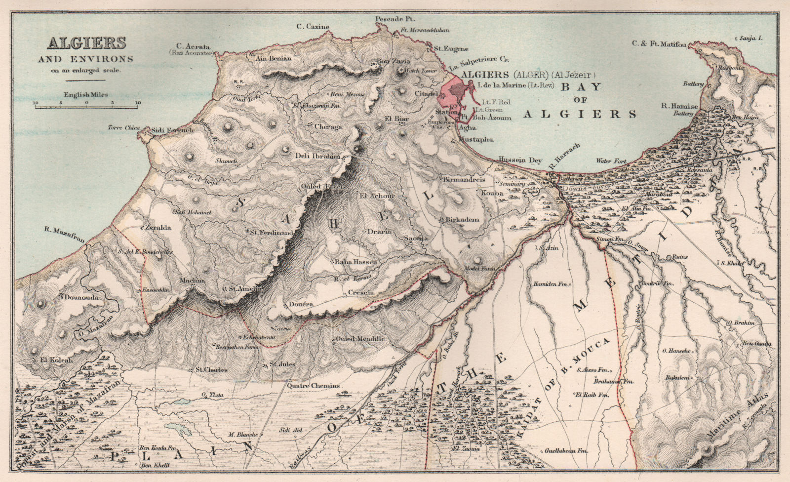 Algiers and environs. Algeria. Plain of the Metidja. BARTHOLOMEW 1886 old map