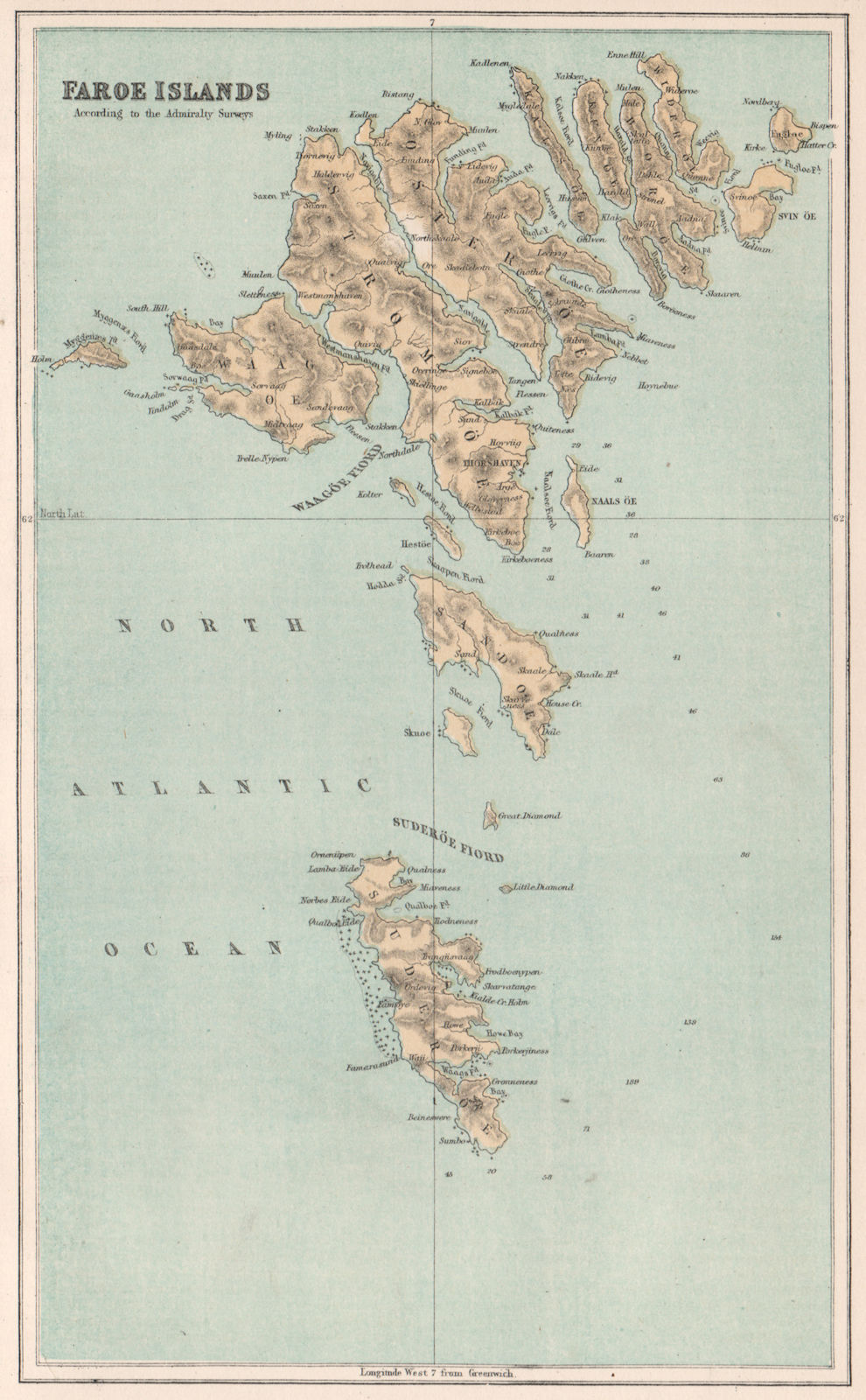 Faroe Islands. Denmark. BARTHOLOMEW 1886 old antique vintage map plan chart