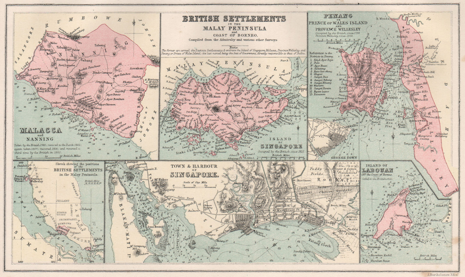 BRITISH MALAY SETTLEMENTS. Singapore city plan. Malacca Penang Labuan ...