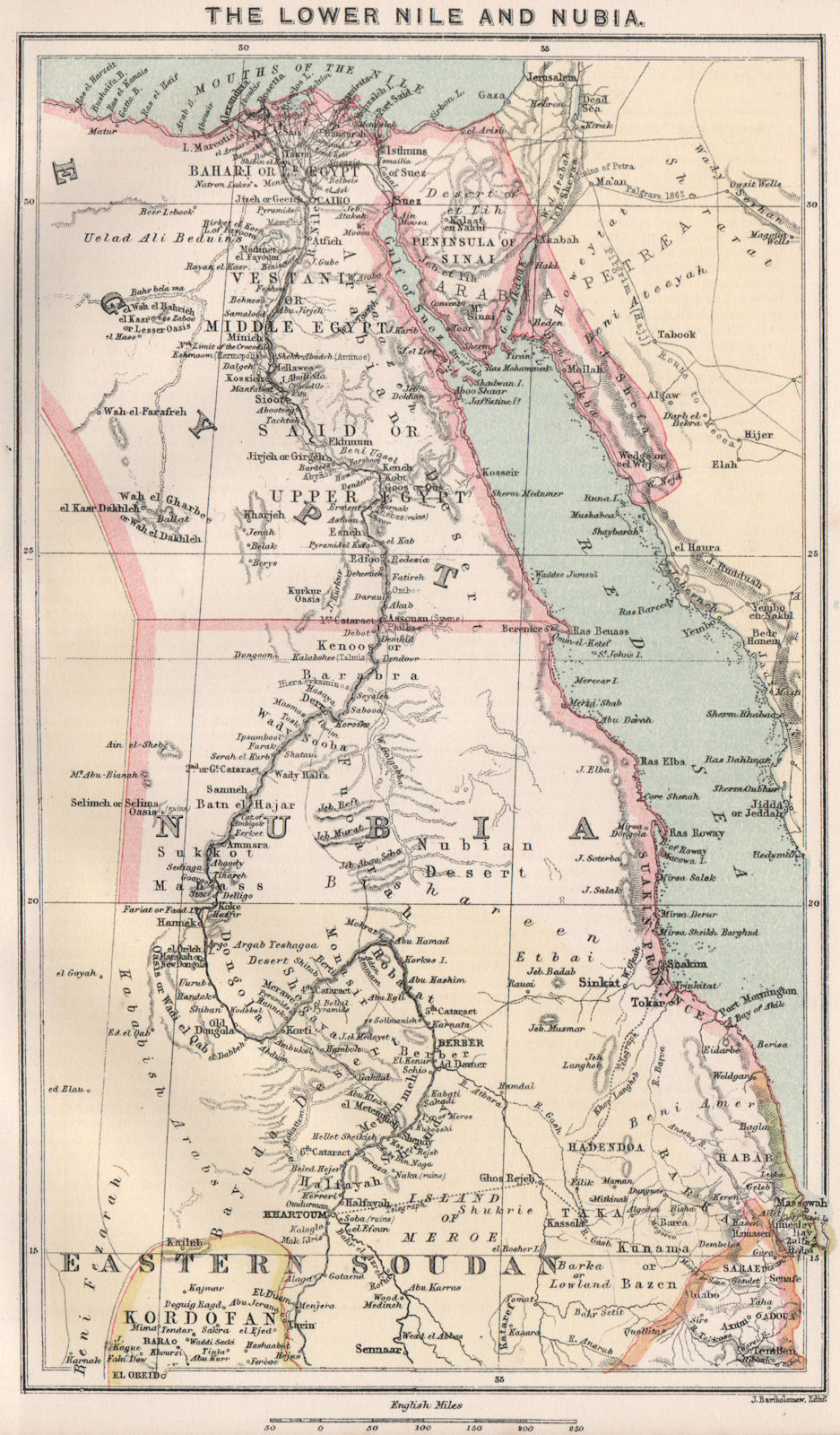 Associate Product The lower Nile and Nubia. Egypt. Red Sea. BARTHOLOMEW 1886 old antique map
