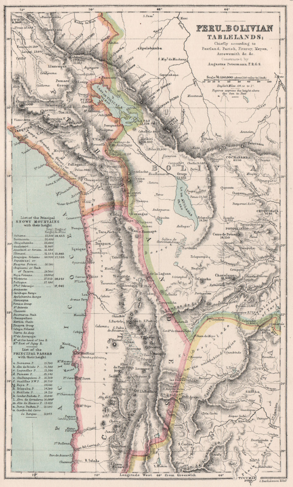 Associate Product ALTIPLANO. Peru-Bolivian tablelands. Chile. Andes. PETERMANN 1886 old map