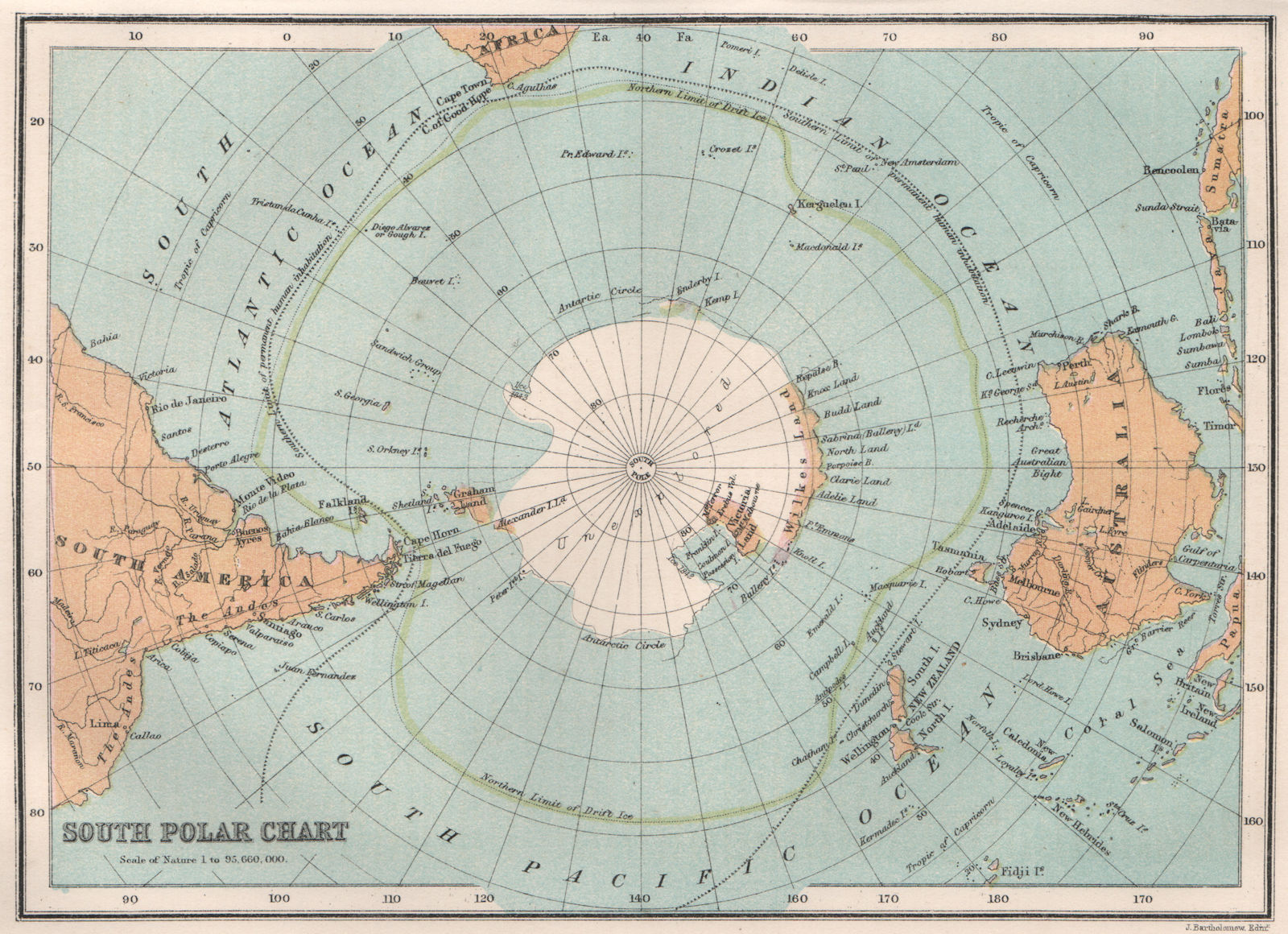ANTARCTIC. South Pole. Drift ice limit. Wilkes Graham Victoria Land 1886 map