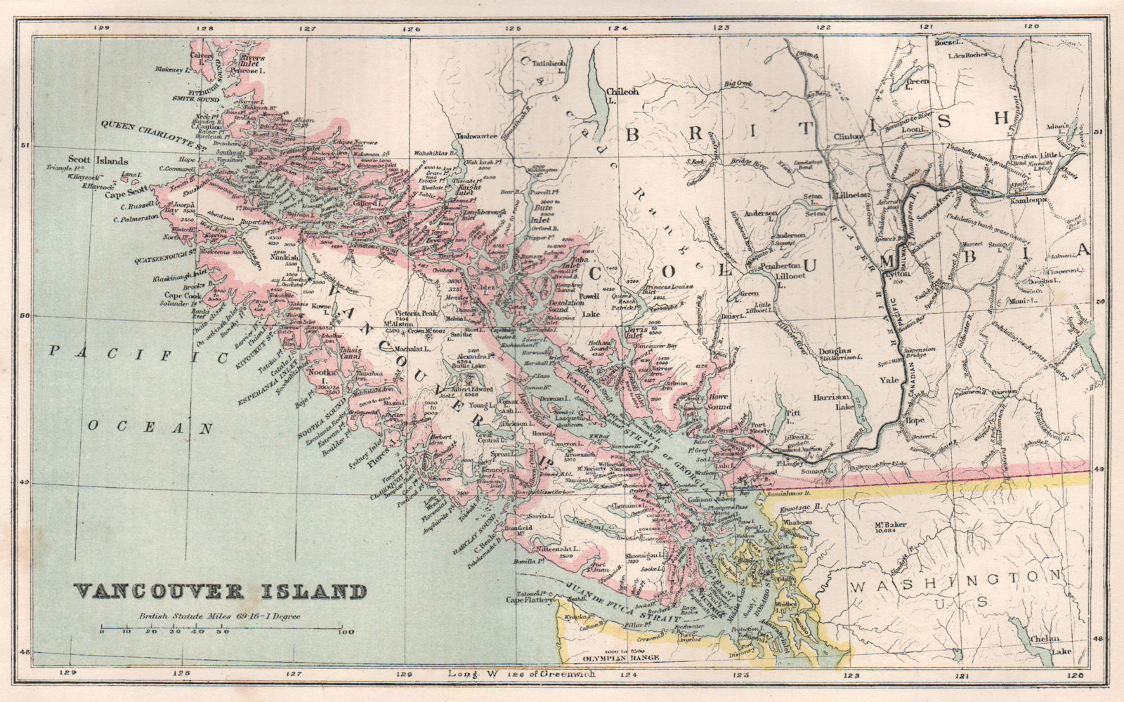 Vancouver Island. Canada. BARTHOLOMEW 1886 old antique vintage map plan chart