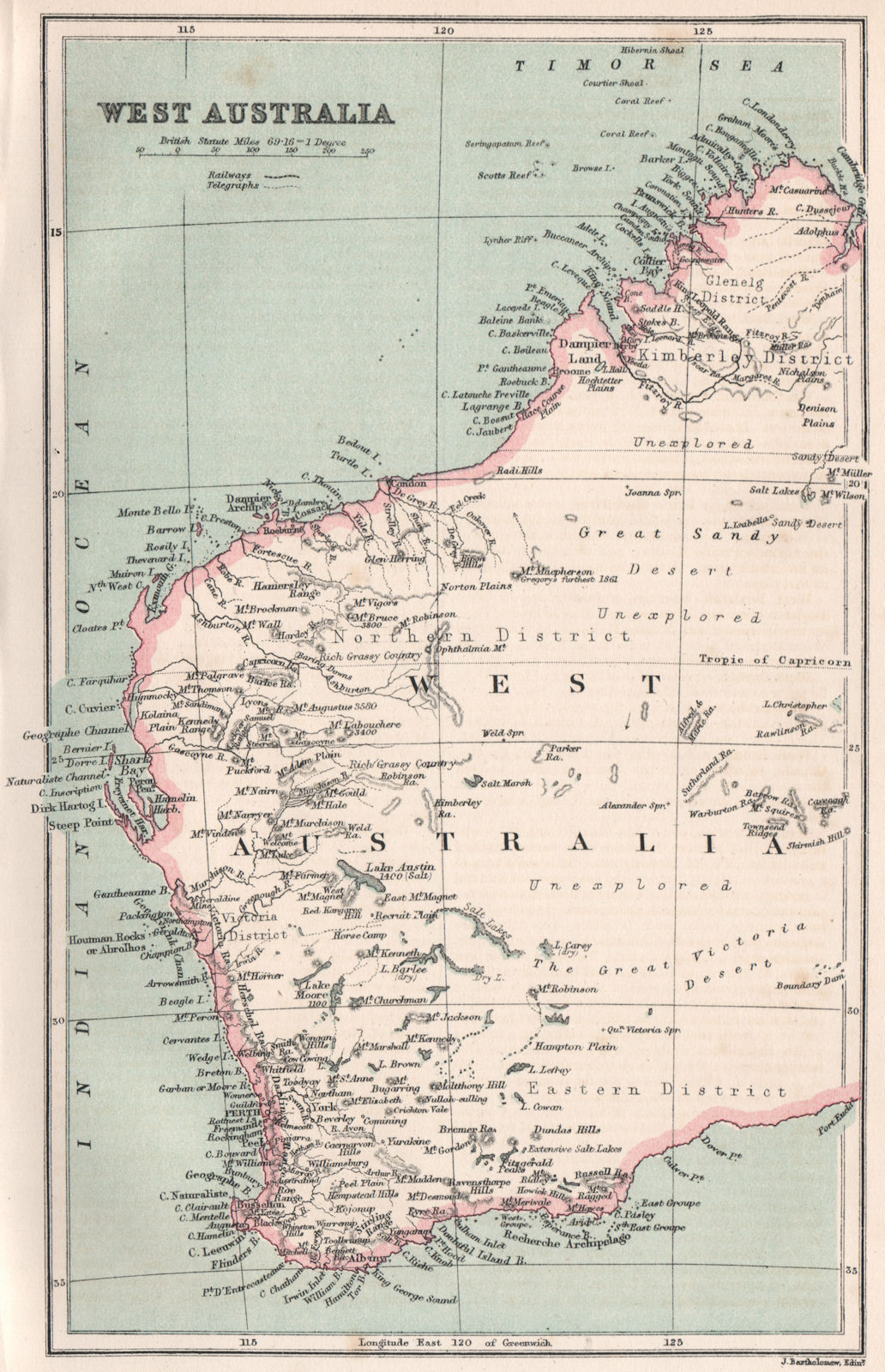 Associate Product West Australia. Western Australia. BARTHOLOMEW 1886 old antique map plan chart