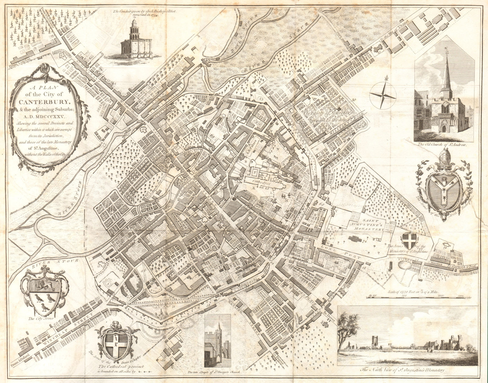 A plan of the City of Canterbury & the adjoining suburbs. REST FENNER 1825 map
