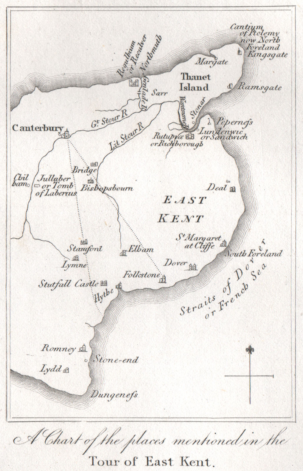 Associate Product 'A chart of the places mentioned in the tour of East Kent'. GOSTLING 1825 map