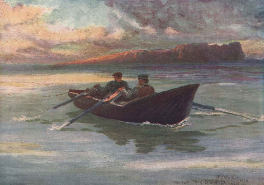 'A Coracle, Tory Island' by Francis Sylvester Walker. Ireland 1905 old print