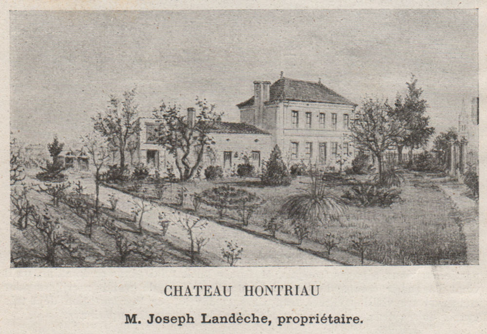 Associate Product BORDEAUX. Chateau Hontriau. Landèche. SMALL 1908 old antique print picture