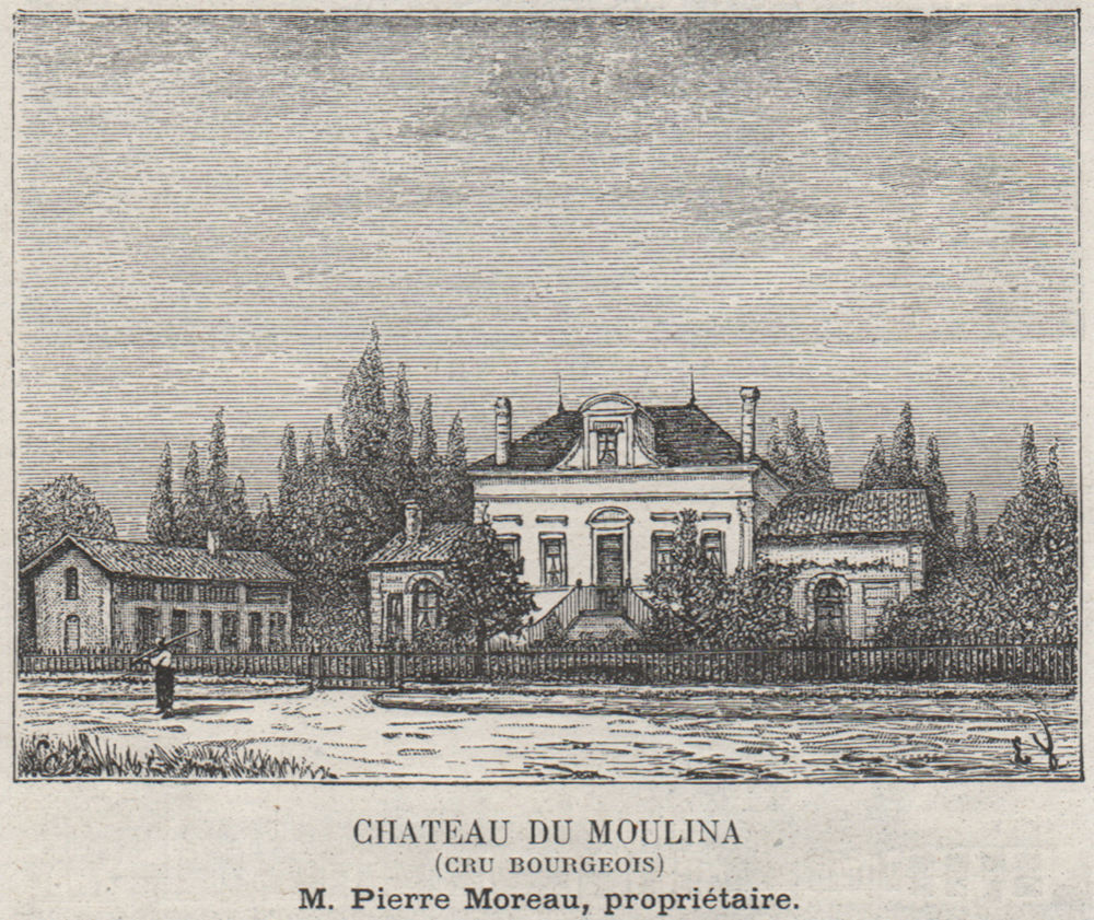 MÉDOC. LAMARQUE. Chateau du Moulina (Cru Bourgeois). Moreau. SMALL 1908 print