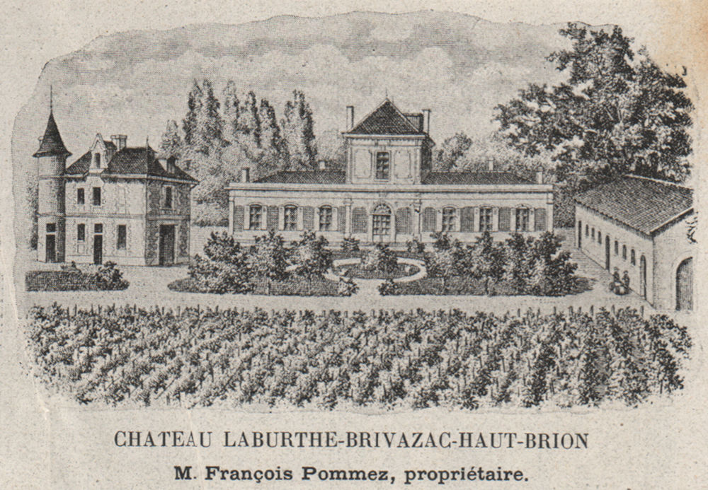 GRAVES. PESSAC. Chateau Laburthe-Brivazac-Haut-Brion. Pommez. SMALL 1908 print