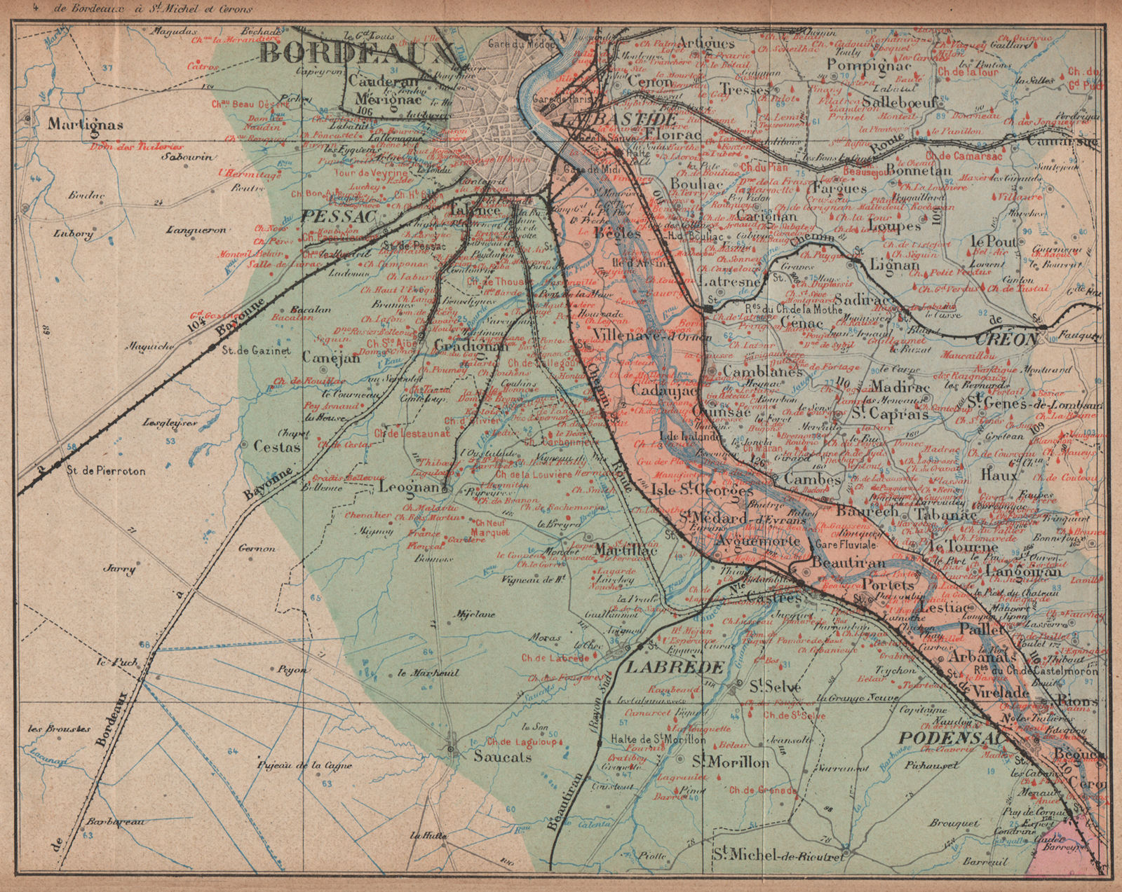 BORDEAUX WINE MAP. Graves Pessac Entre-deux-Mers. chateaux. COCKS & FERET 1908