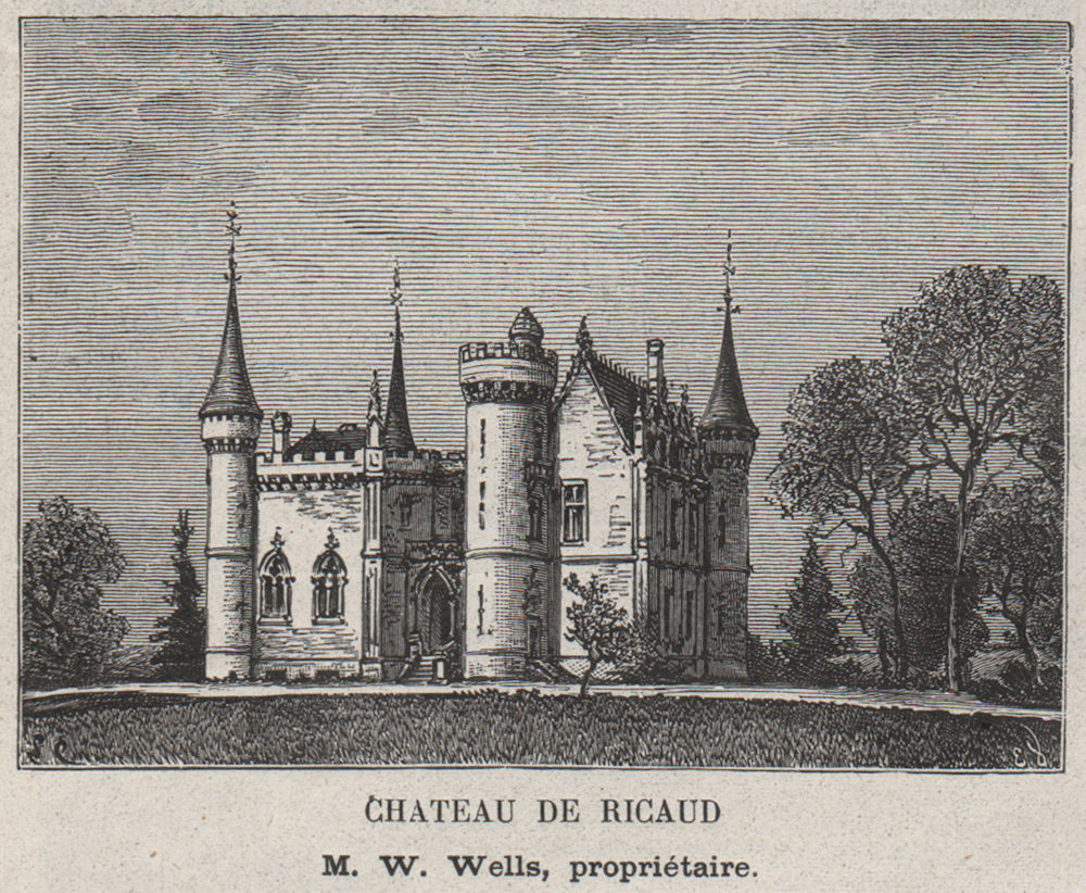 Associate Product ENTRE-DEUX-MERS. LOUPIAC. Chateau de Ricaud. Wells. Bordeaux. SMALL 1908 print