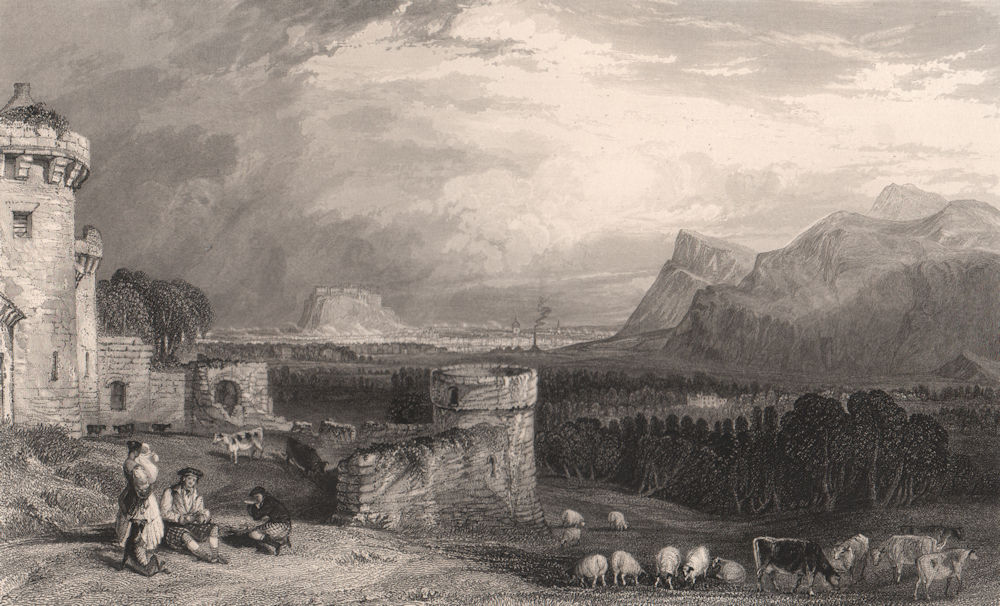 Edinburgh from Craigmillar Castle. Midlothian. Scotland. ALLOM 1838 old print