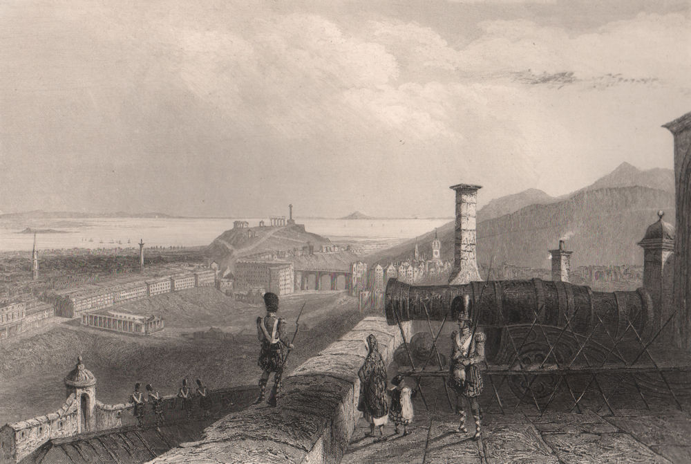 Associate Product Edinburgh from the castle ramparts. The Mons Meg gun. Scotland. BARTLETT 1838