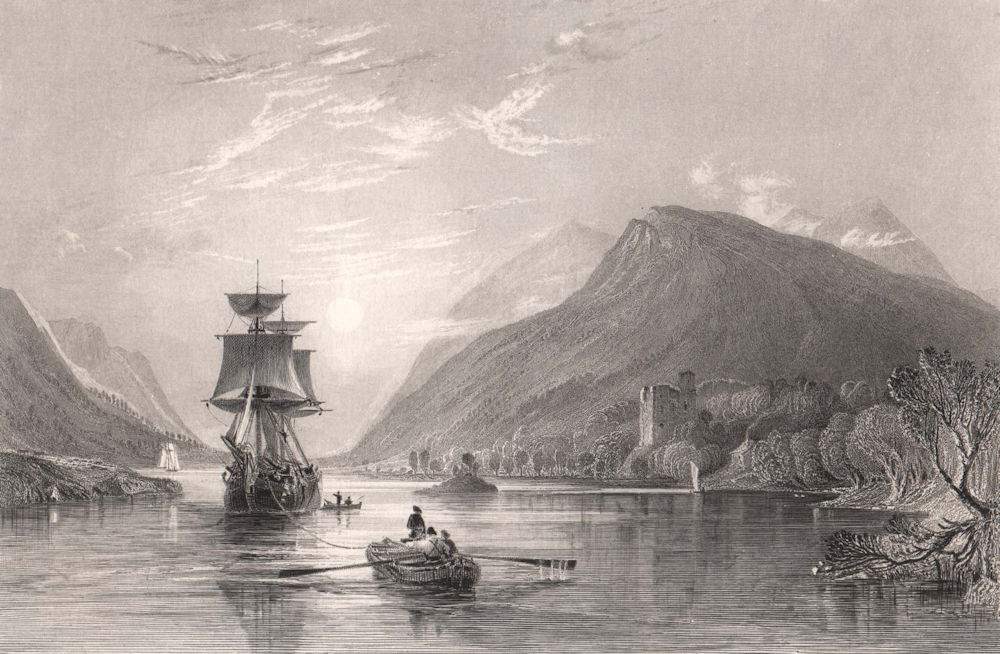 Loch Oich, with Invergarry Castle. Inverness-shire. Scotland. ALLOM 1838 print