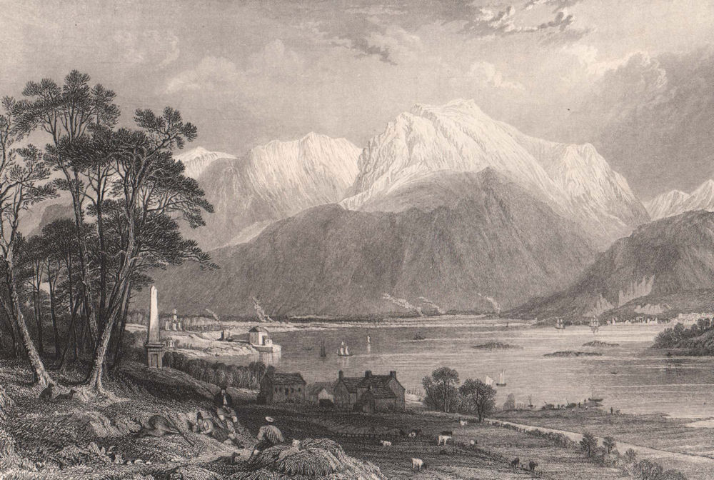 Ben Nevis & Caledonian Canal entrance. Inverness-shire. Scotland. ALLOM 1838