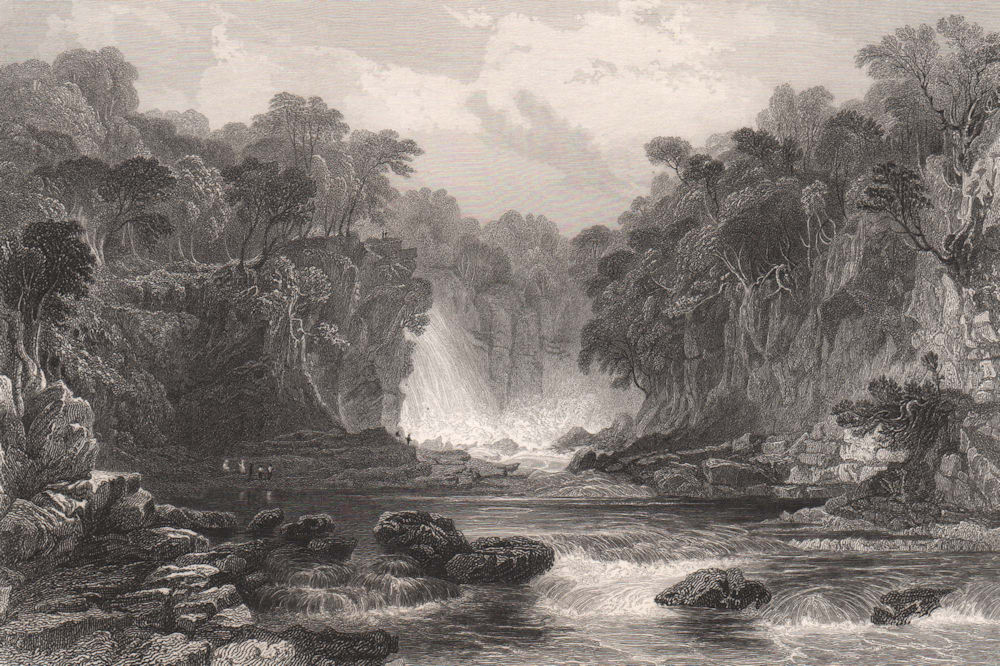 Bonnington Linn. Falls of the Clyde. Scotland. ALLOM 1838 old antique print