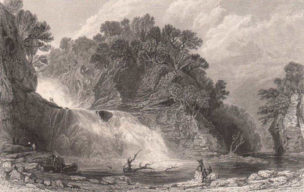 Corra Linn, Falls of the Clyde. Lanarkshire. Scotland. ALLOM 1838 old print