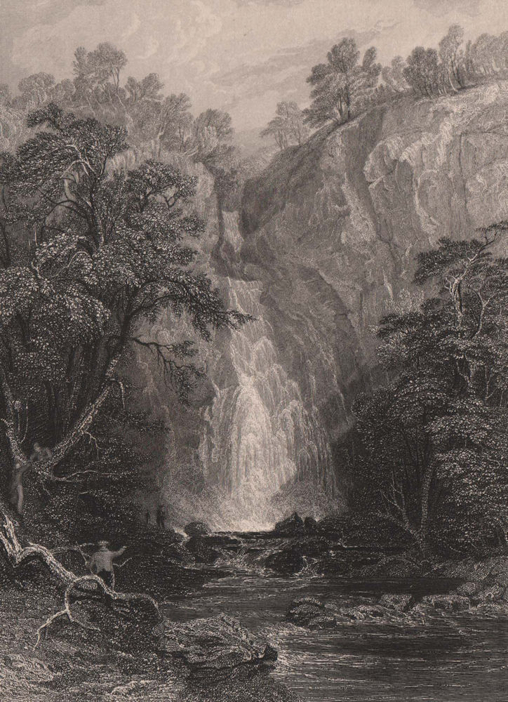 Cauldron Linn, River Devon falls. Perthshire. Scotland. ALLOM 1838 old print