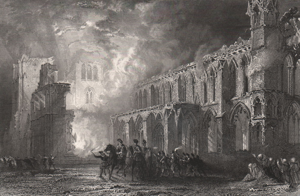 Destruction of Elgin Cathedral. Scotland. ALLOM 1838 old antique print picture