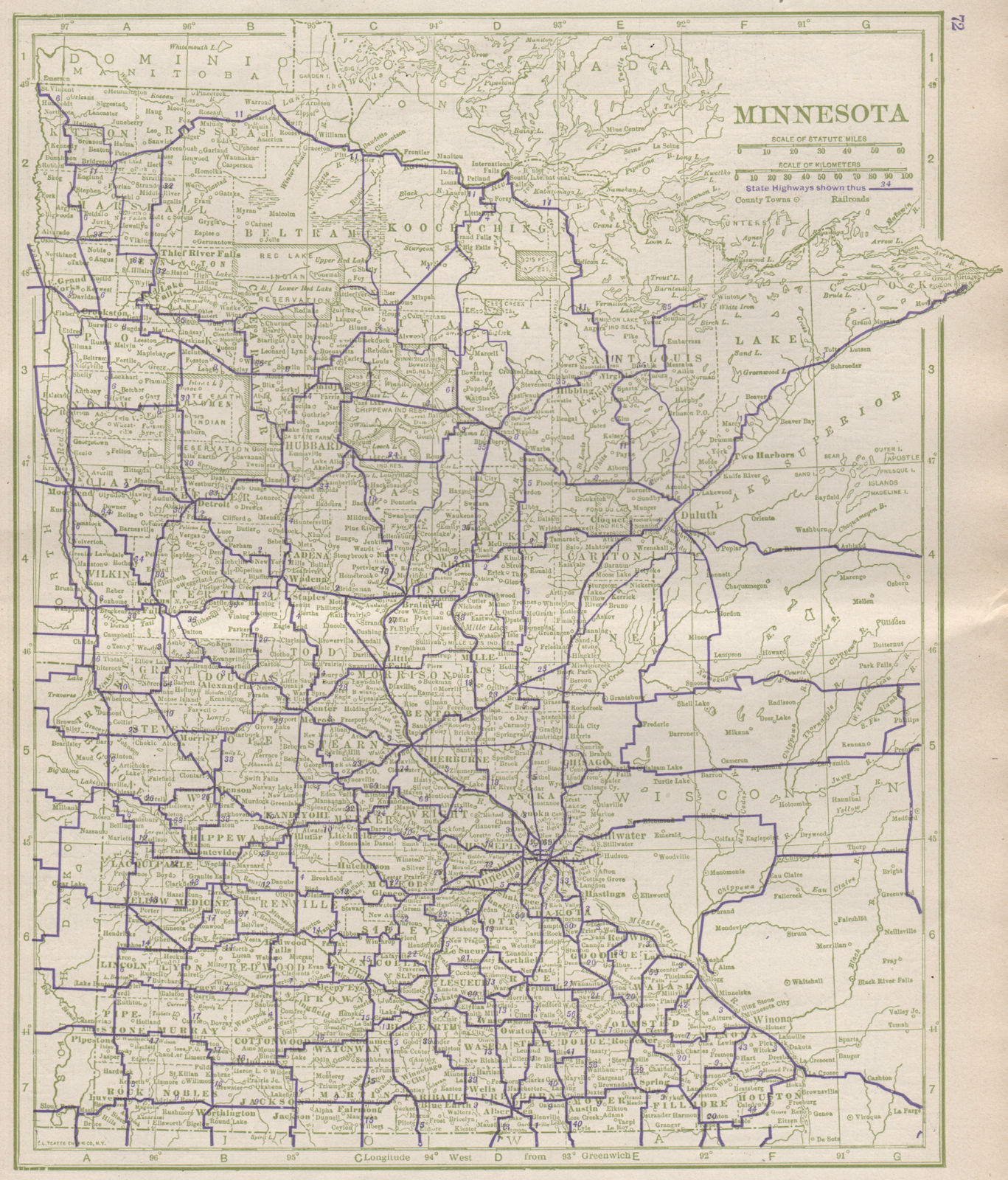 Associate Product Minnesota State Highways. POATES 1925 old vintage map plan chart