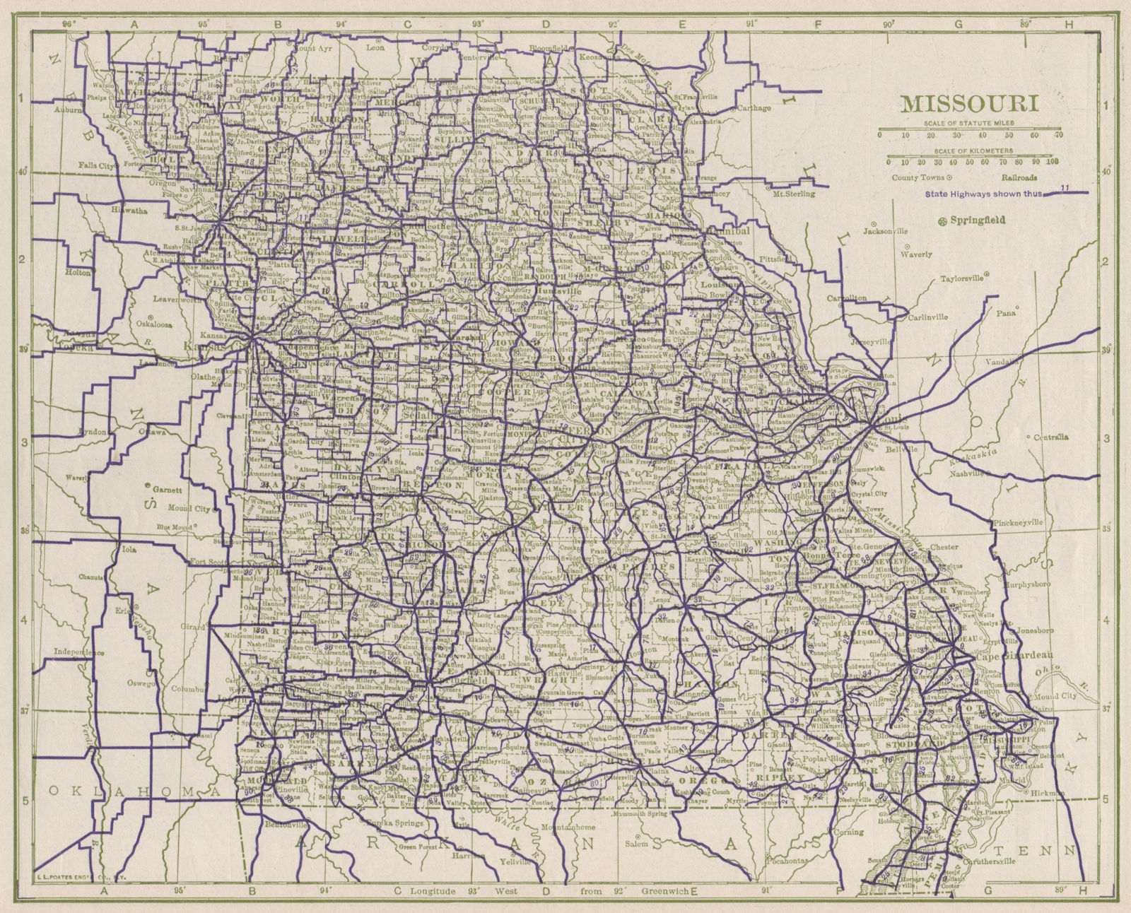 Associate Product Missouri State Highways. POATES 1925 old vintage map plan chart