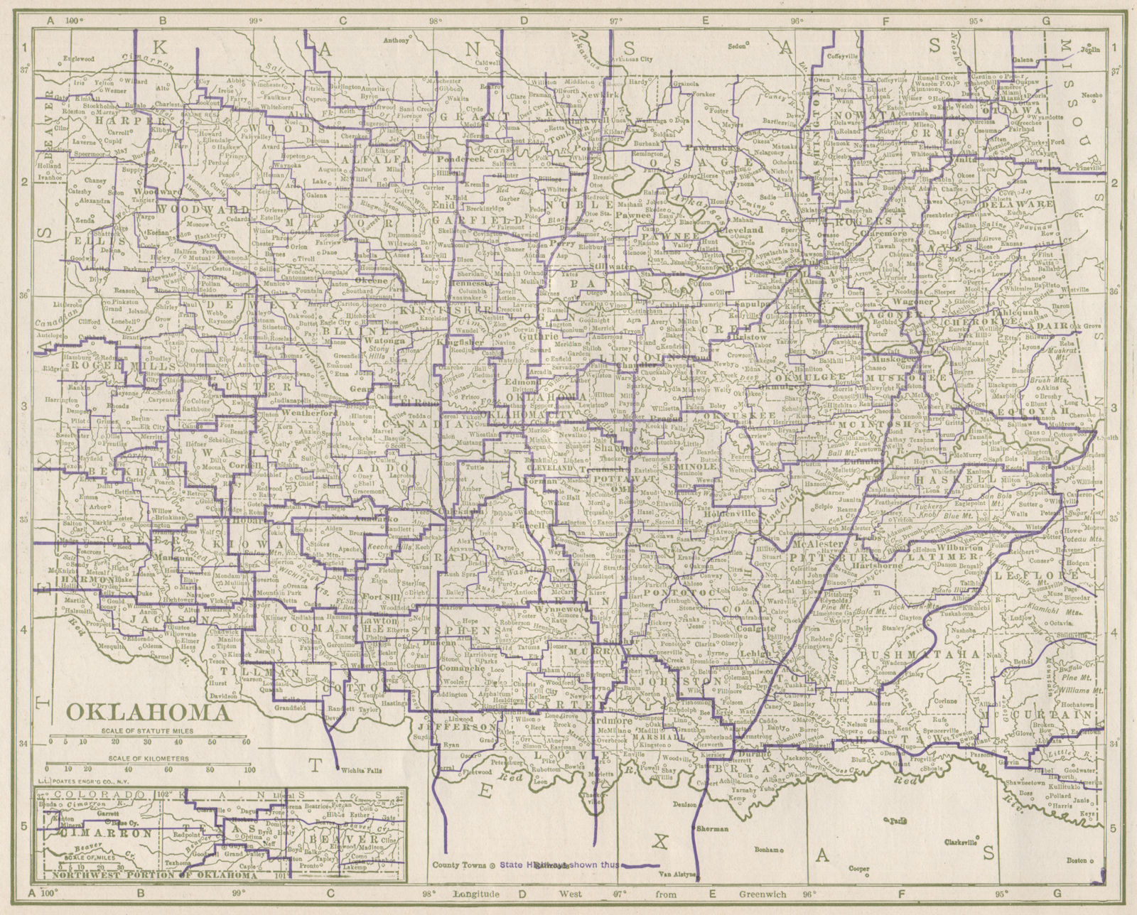 Associate Product Oklahoma State Highways. POATES 1925 old vintage map plan chart