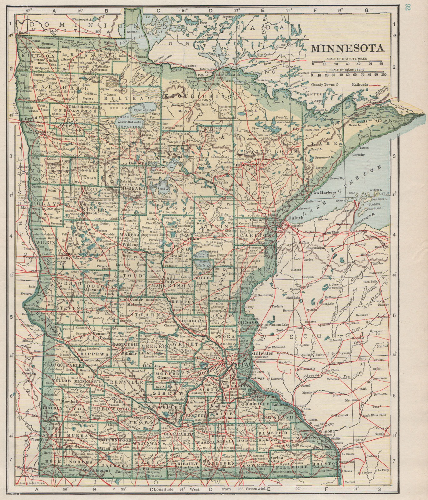 Associate Product Minnesota state map showing railroads. POATES 1925 old vintage plan chart