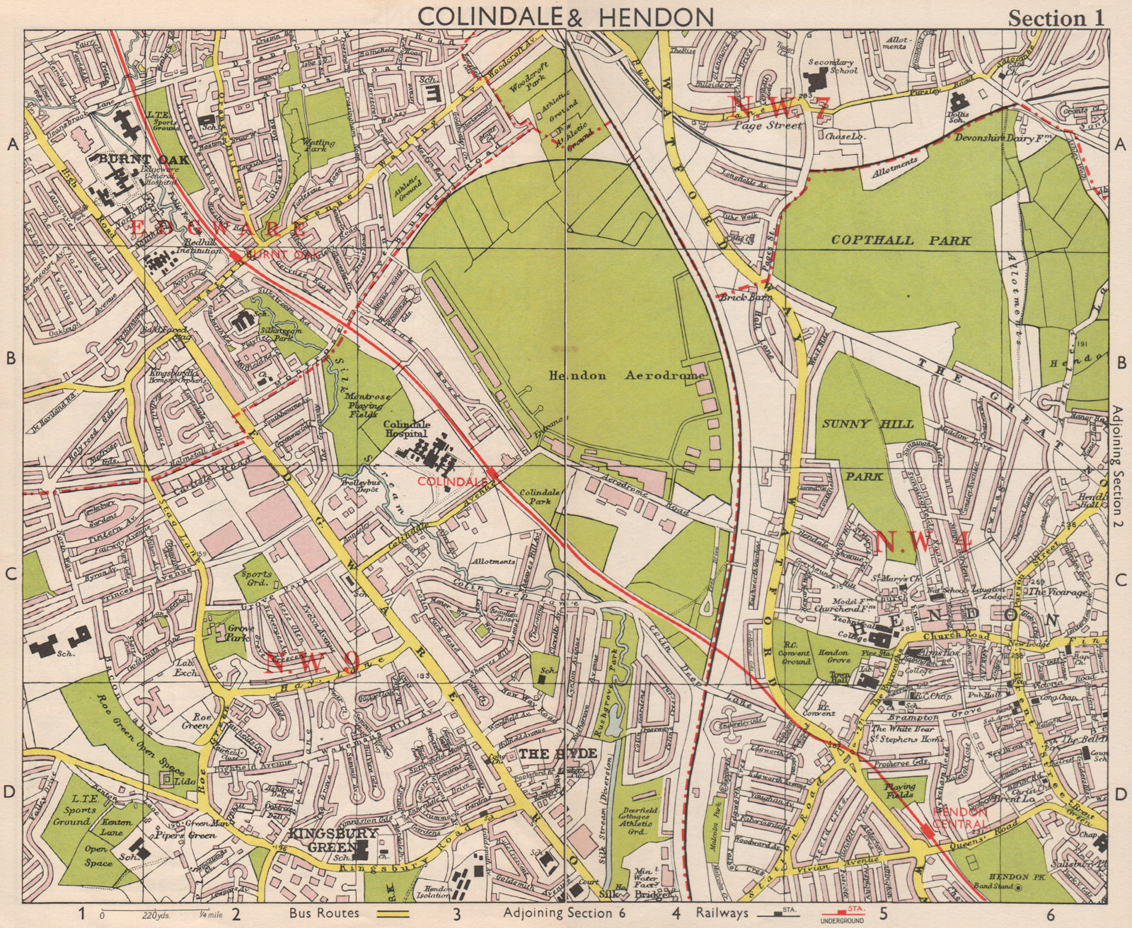 NW LONDON. Colindale Hendon aerodrome Kingsbury Green Burnt Oak. BACON 1959 map