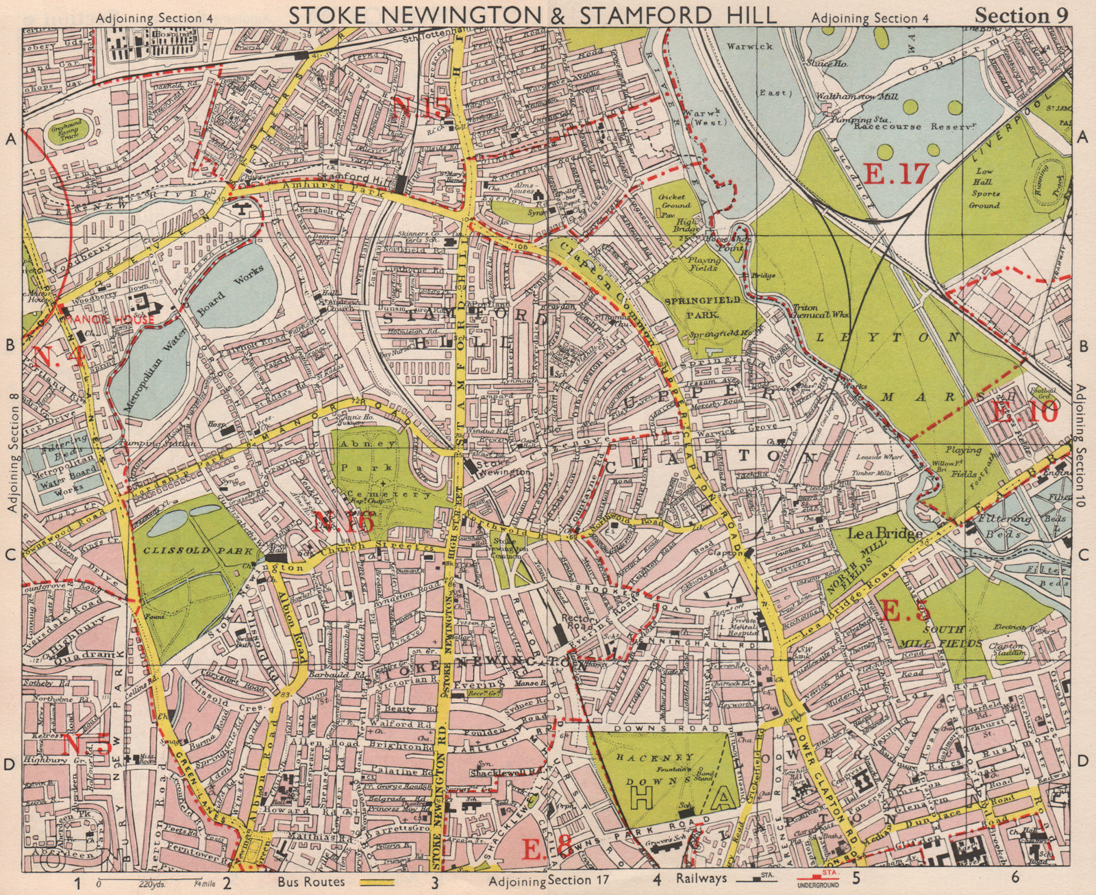 Associate Product NE LONDON. Stoke Newington Stamford Hill Clapton South Tottenham BACON 1959 map