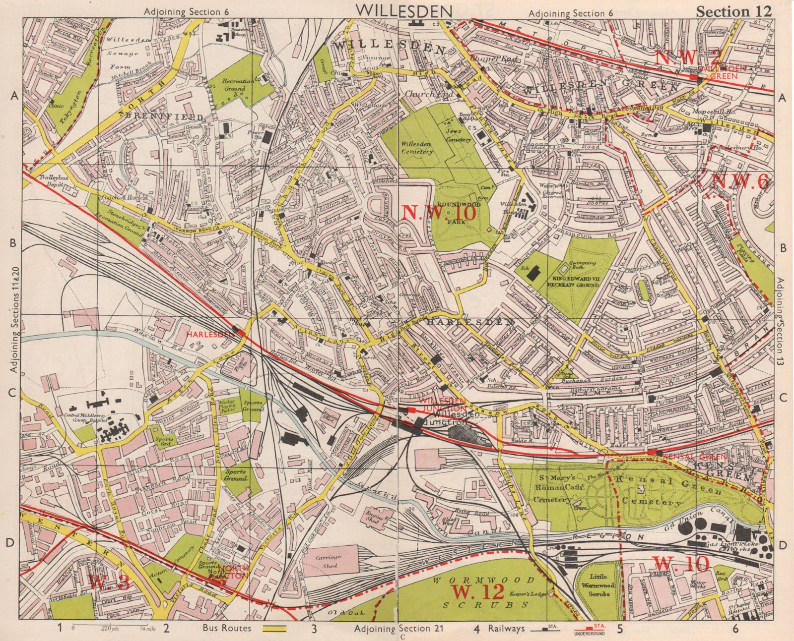 NW LONDON Willesden Harlesden Kensal Green Brentfield Park Royal.BACON 1959 map