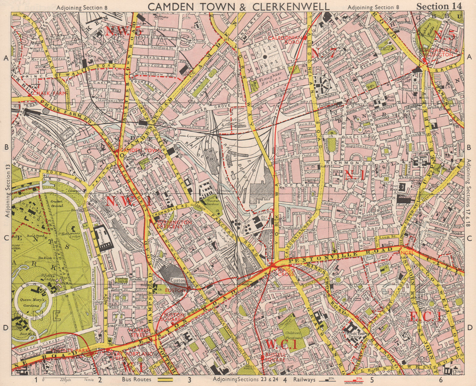 Associate Product N LONDON. Camden/Kentish Town Clerkenwell Bloomsbury Islington. BACON 1959 map