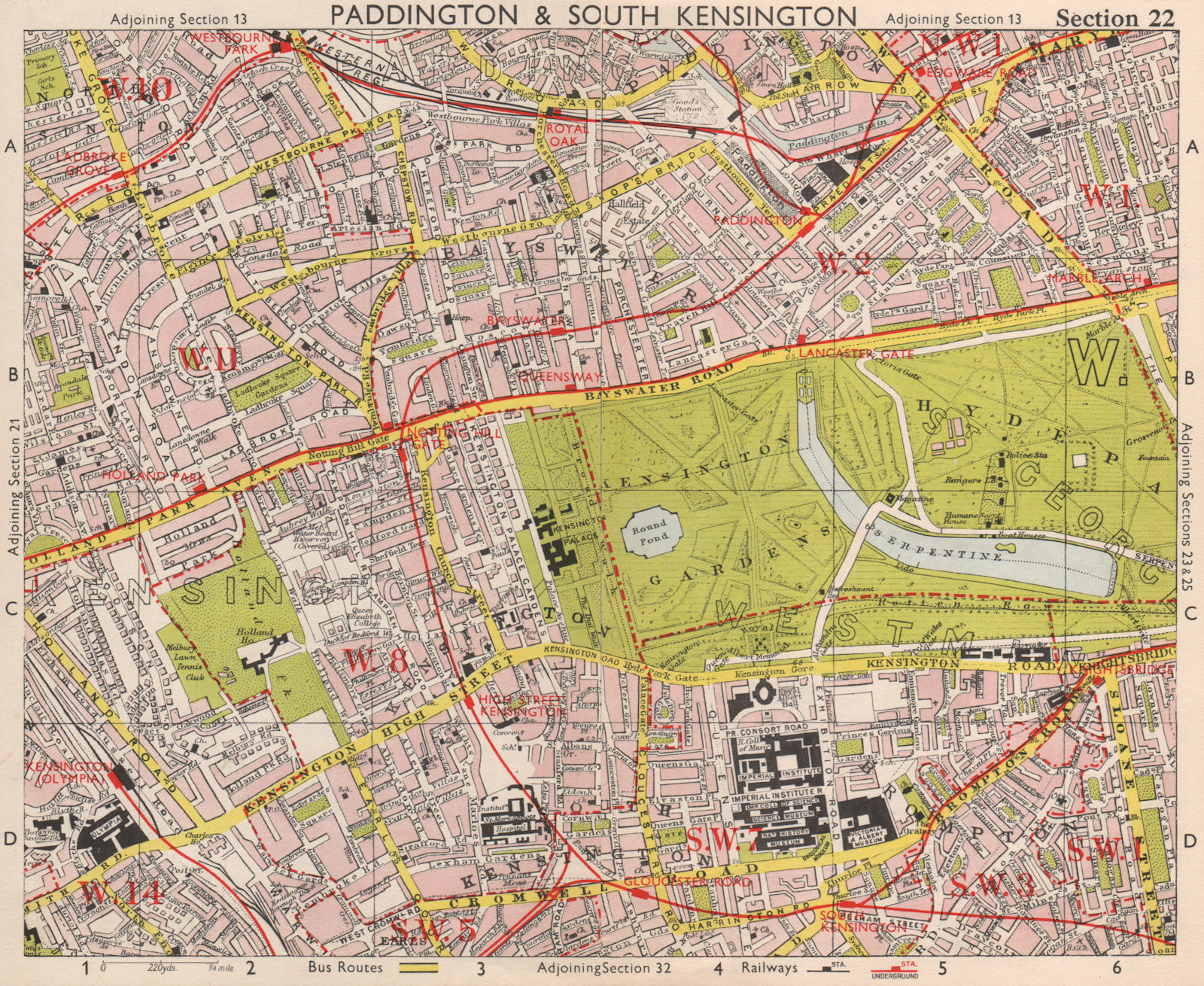 Associate Product W LONDON. Paddington South Kensington Bayswater Notting Hill. BACON 1959 map