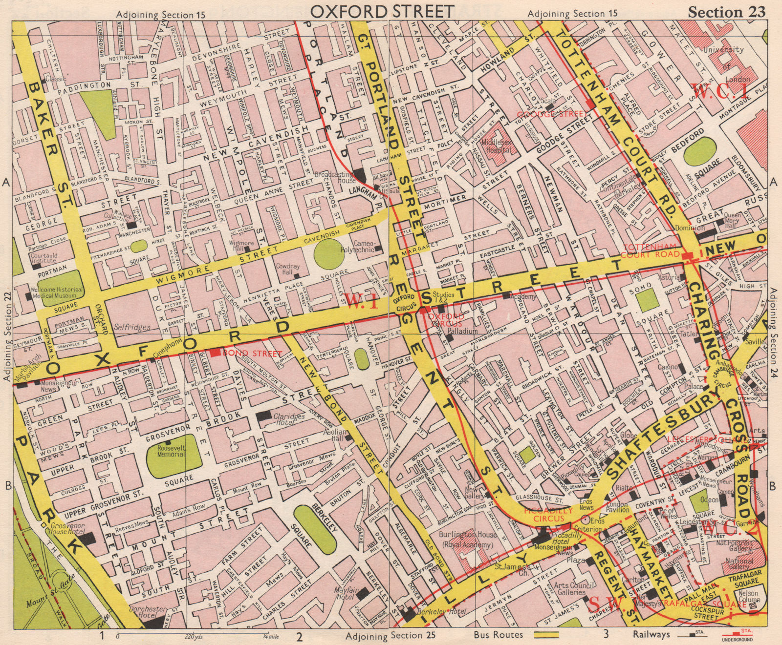 LONDON W1 Marylebone Mayfair Soho Fitzrovia West End Bloomsbury. BACON 1959 map