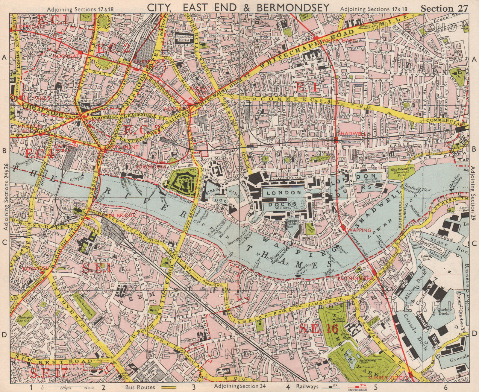 Associate Product LONDON. City East End Bermondsey Stepney Rotherhithe Whitechapel.BACON 1959 map