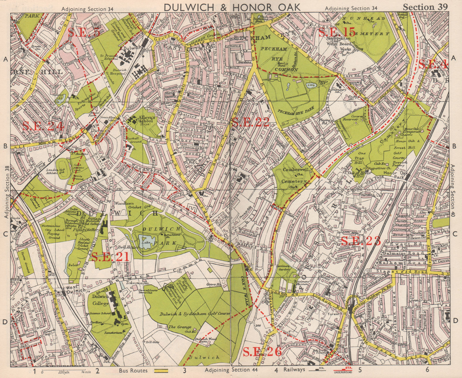 Associate Product SE LONDON. Dulwich Honor Oak Forest Hill Herne Hill Peckham Rye. BACON 1959 map