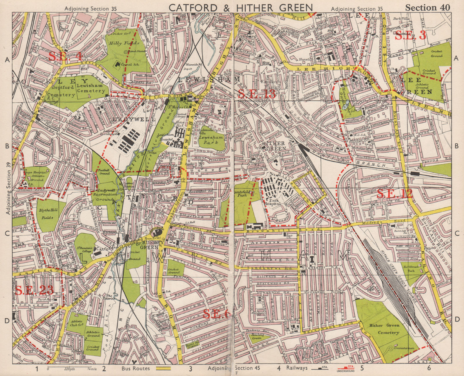 Associate Product SE LONDON. Catford Hither/Rushey/Lee Green Lewisham Ladywell. BACON 1959 map