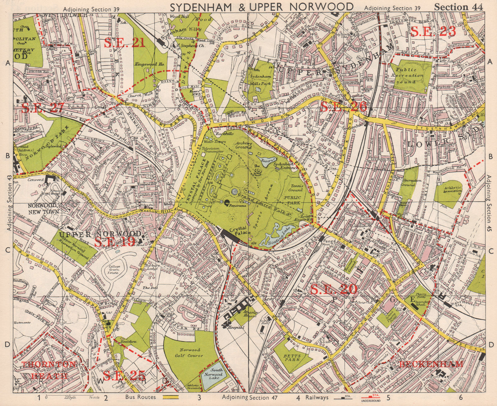 SE LONDON. Sydenham Upper Norwood Crystal Palace Sydenham Penge. BACON 1959 map