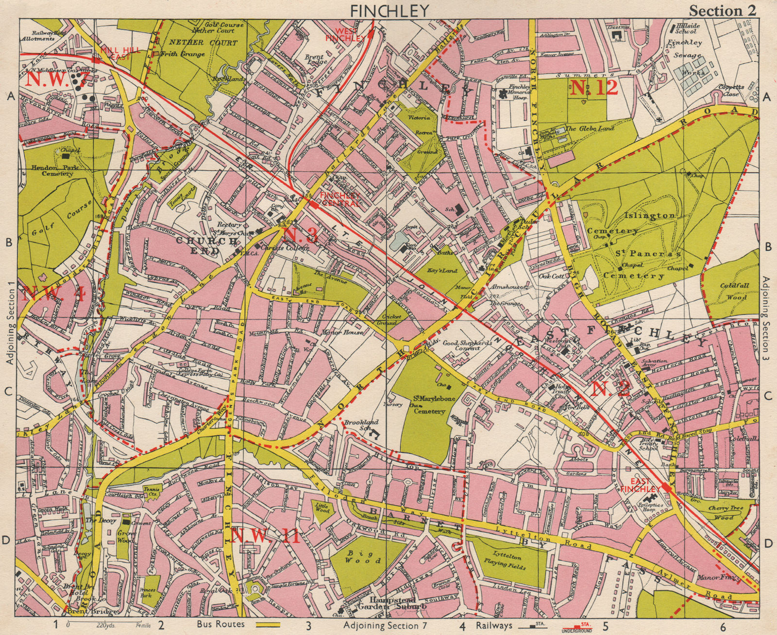 NW LONDON Finchley Church End Mill Hill Hampstead Garden Surburb.BACON 1963 map