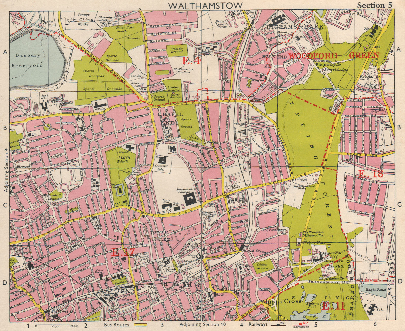 NE LONDON. Walthamstow Highams Park Chapel End Epping Forest. BACON 1963 map