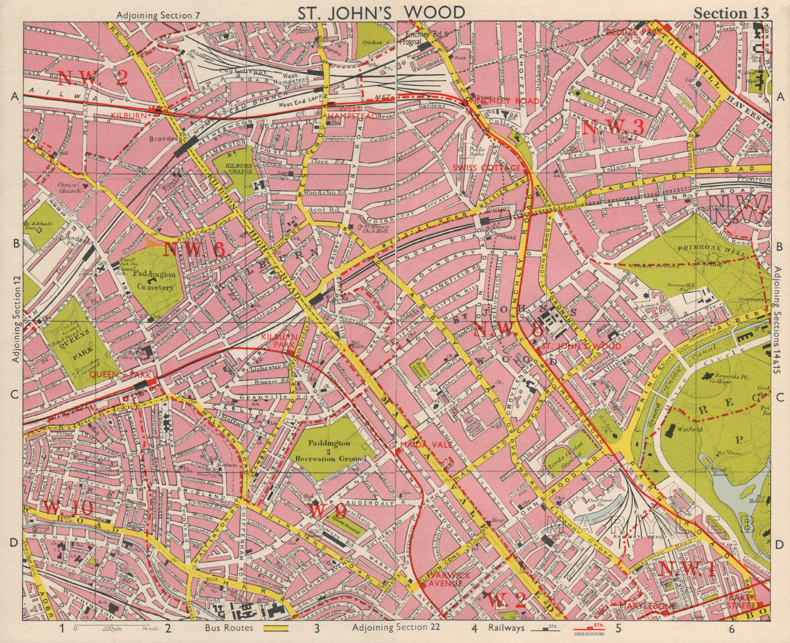 NW LONDON. St John's Wood Belsize Park Maida Vale Queens Park. BACON 1963 map